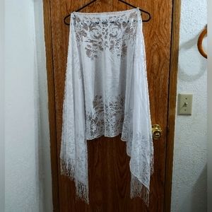 White Lace Boho Poncho w/Fringe